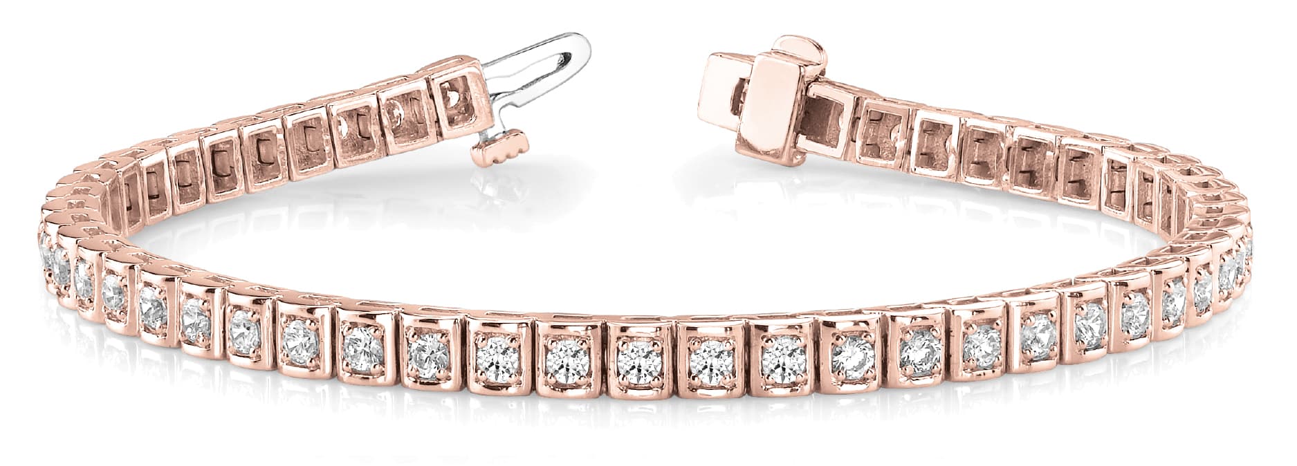 Sq Link For Round Stone Tennis Bracle (3 ct. tw.), Front view in rose gold