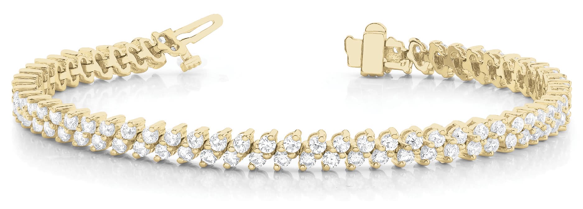 3 Prong Cluster Zig Zag Bracelet (3.96 ct. tw.), Front view in yellow gold