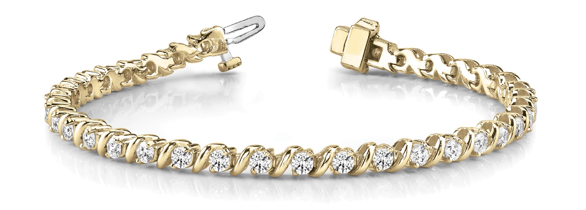 In Line S Link Bracelet (7 ct. tw.), Front view in yellow gold