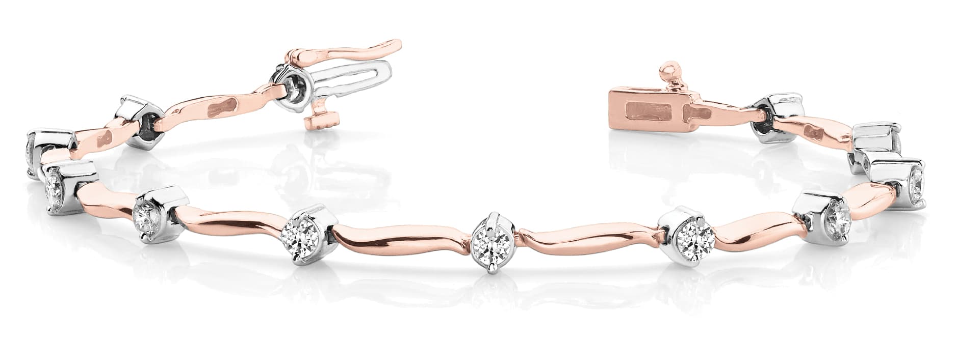 2 Prong And Wave Link Bracelet (1 1/2 ct. tw.), Front view in rose gold