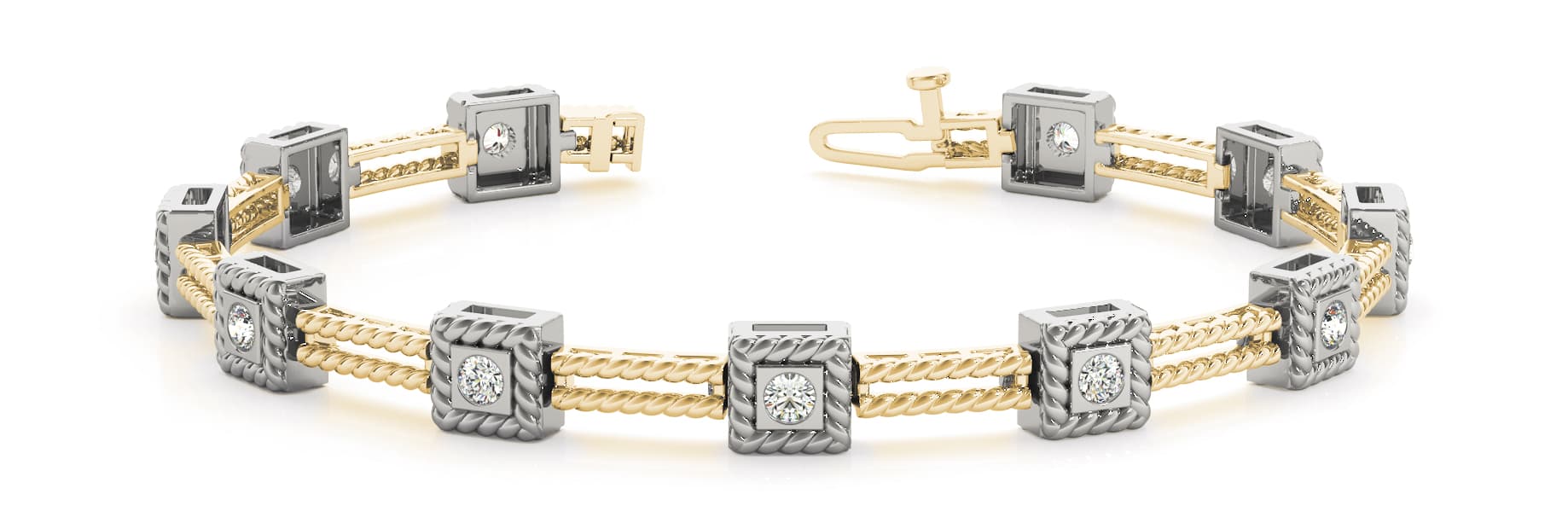 Sq/double Bar Rope Link Bracelet (0.77 ct. tw.), Front view in yellow gold