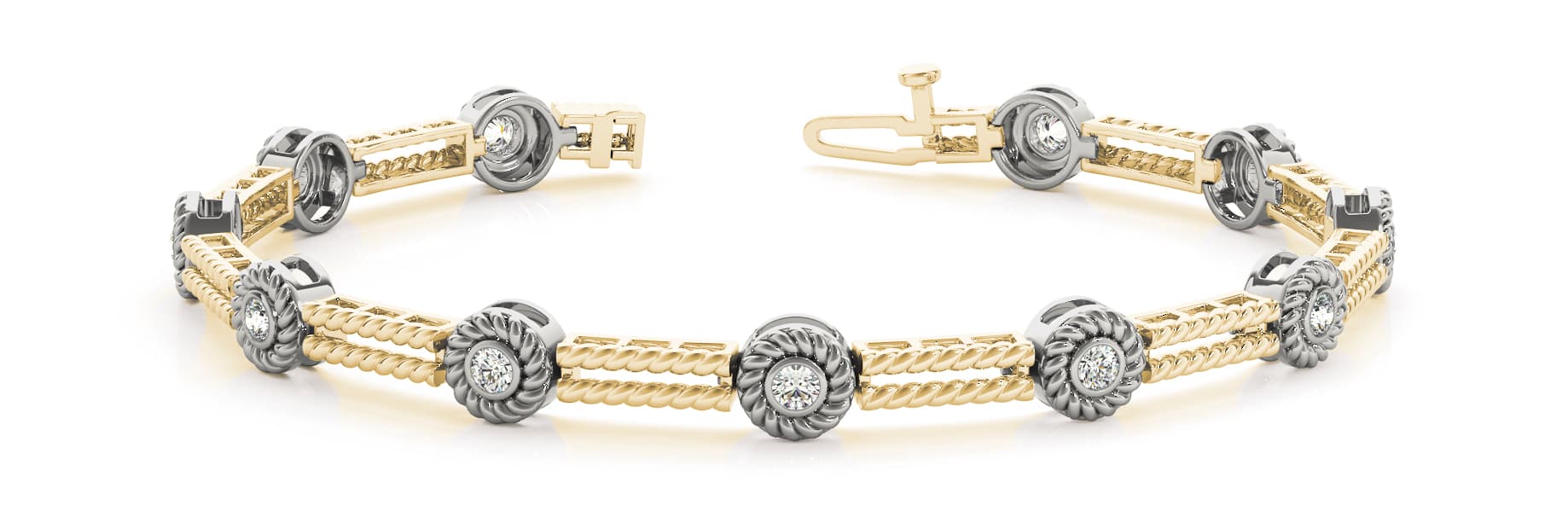 Braided Double Rope Bazel Set Bracelet (0.77 ct. tw.), Front view in yellow gold
