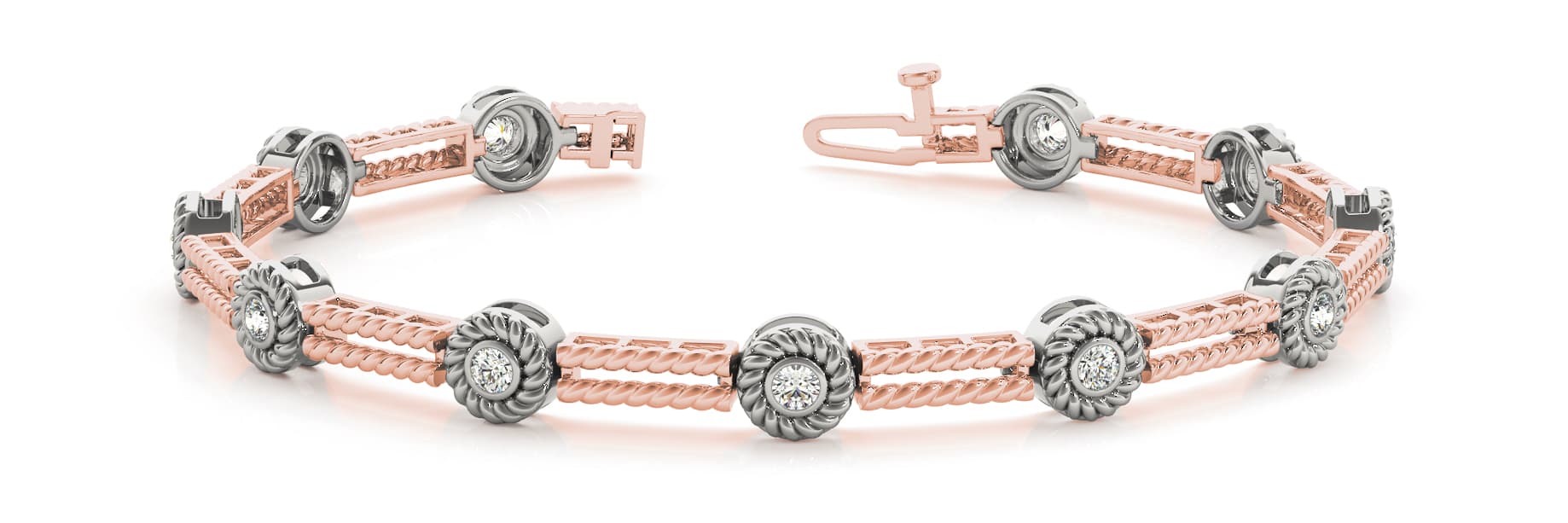 Braided Double Rope Bazel Set Bracelet (0.77 ct. tw.), Front view in rose gold