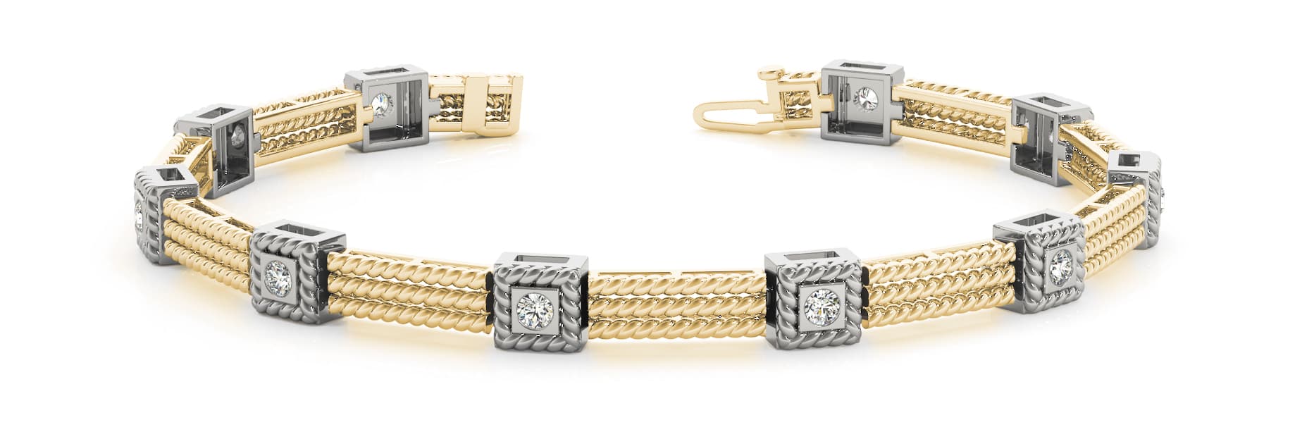 Sq/3 Row Rope Link Bracelet (0.7 ct. tw.), Front view in yellow gold
