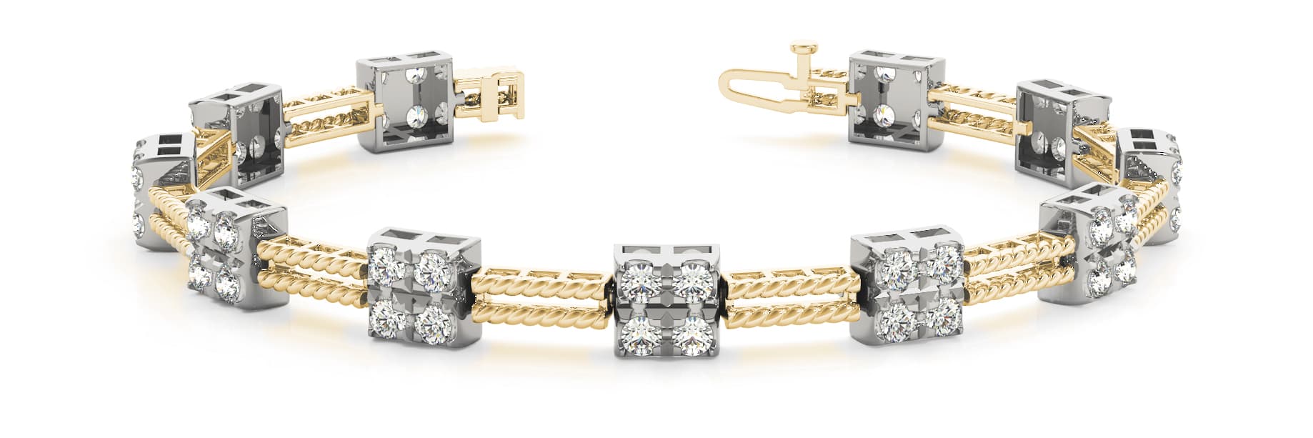 Sq/double Bar Rope Link Bracelet (7/8 ct. tw.), Front view in yellow gold