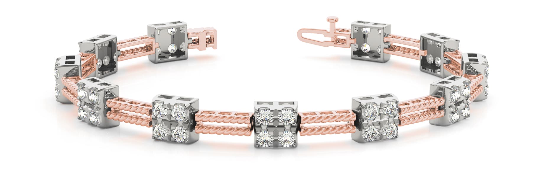 Sq/double Bar Rope Link Bracelet (7/8 ct. tw.), Front view in rose gold
