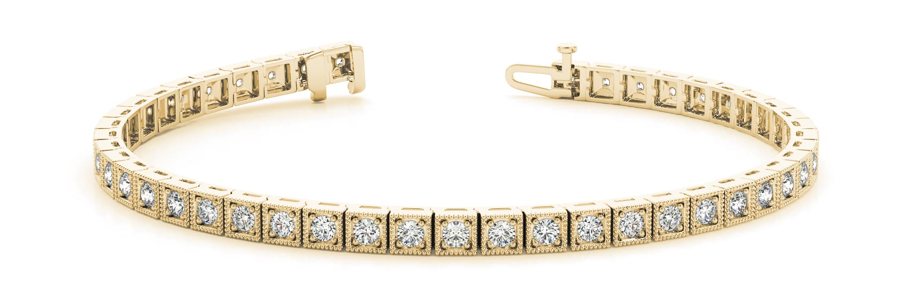 Sq Milgrain Bez/Prong Bracelet (0.9 ct. tw.), Front view in yellow gold