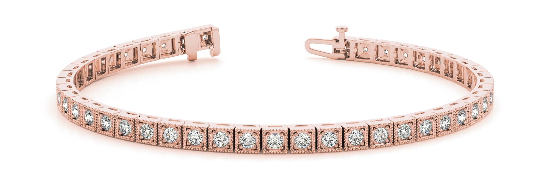 Sq Milgrain Bez/Prong Bracelet (0.9 ct. tw.), Front view in rose gold