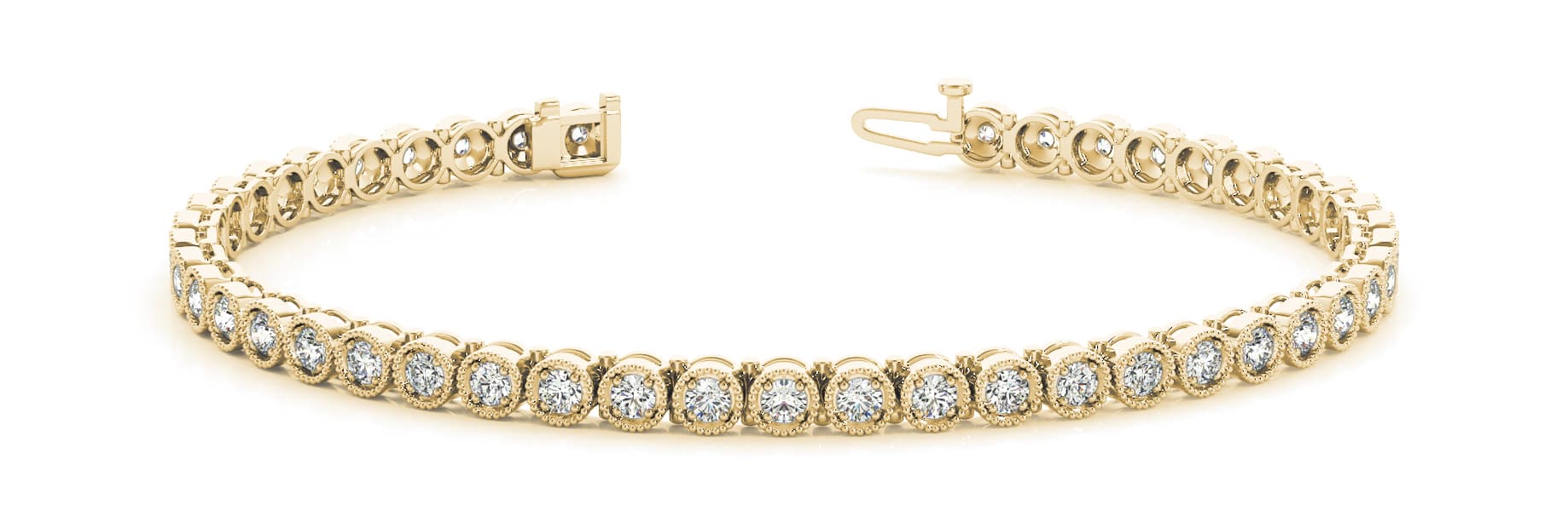 Milgrain Bezel and Prong Inline Bracelet (0.9 ct. tw.), Front view in yellow gold