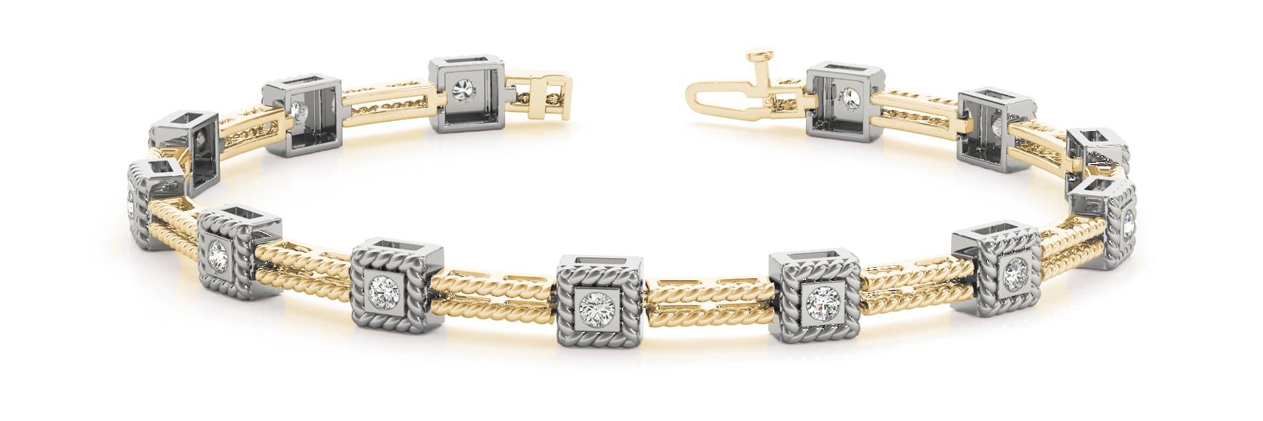 Fancy Double Bar Rope Bracelet (1/4 ct. tw.), Front view in yellow gold