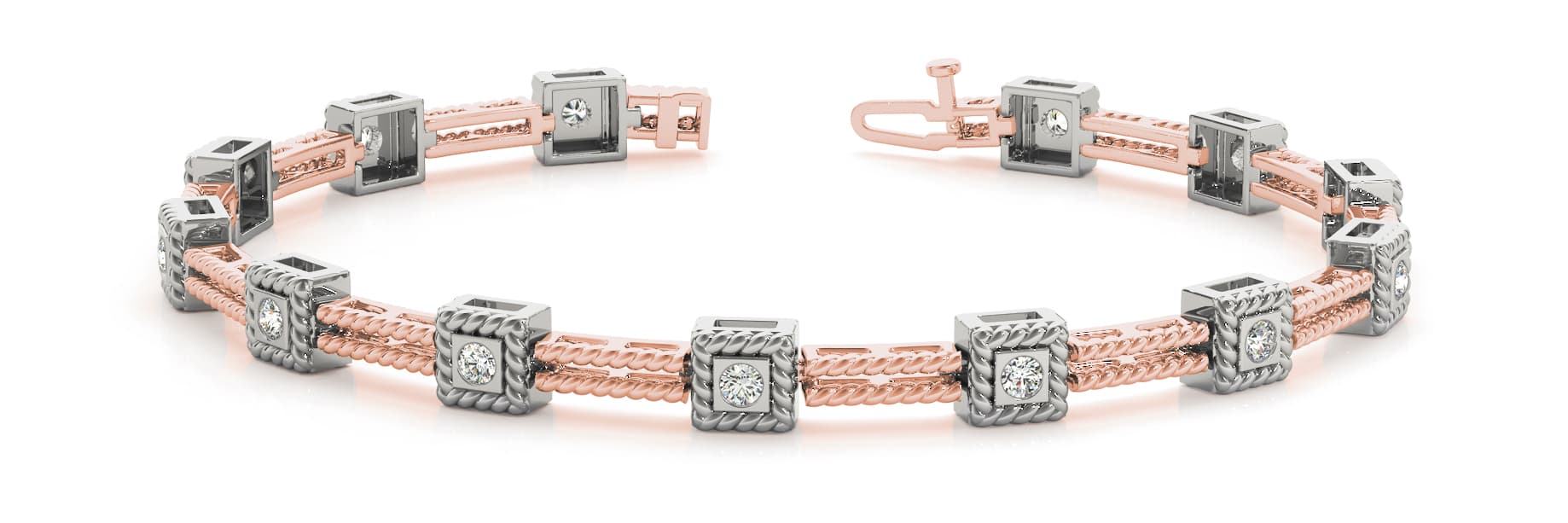 Fancy Double Bar Rope Bracelet (1/4 ct. tw.), Front view in rose gold