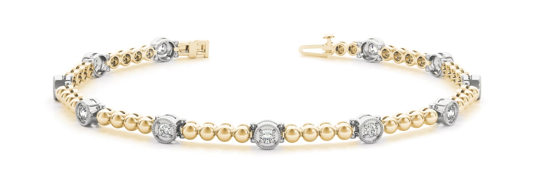 Milgrain Bezel Prong Head Bracelet (0.22 ct. tw.), Front view in yellow gold