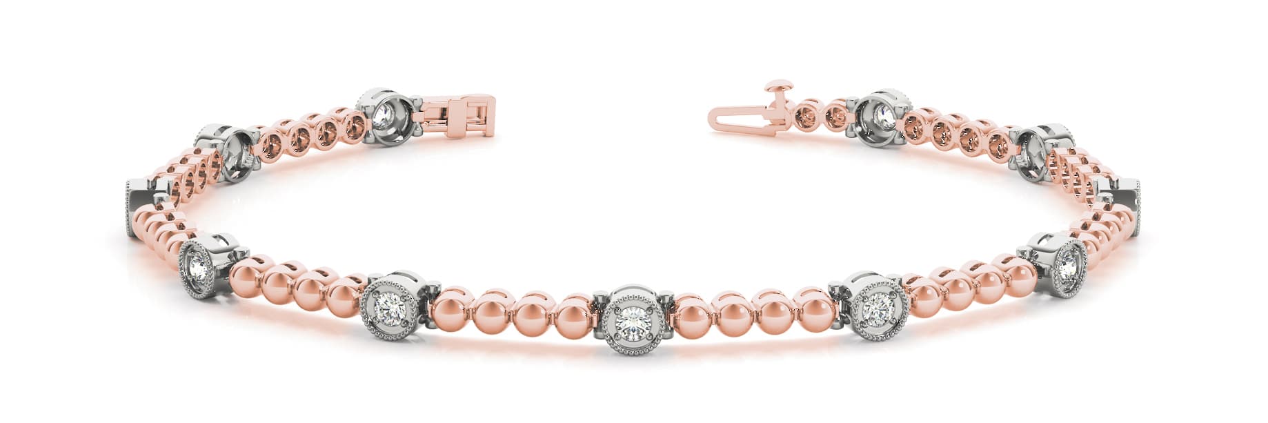 Milgrain Bezel Prong Head Bracelet (0.22 ct. tw.), Front view in rose gold