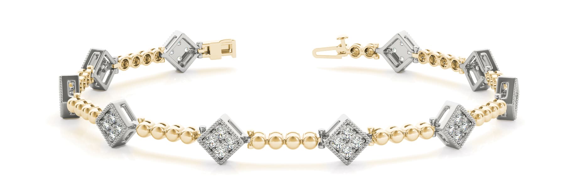 Cluster/bead Link Bracelet (0.4 ct. tw.), Front view in yellow gold