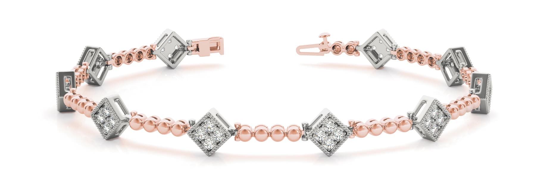 Cluster/bead Link Bracelet (0.4 ct. tw.), Front view in rose gold