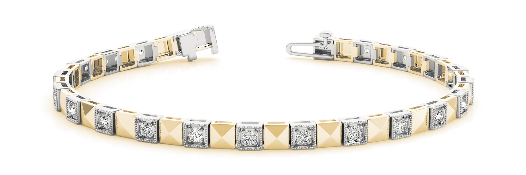 Vintage Style Milgrain Solid Square Link Bracelet (0.58 ct. tw.), Front view in yellow gold