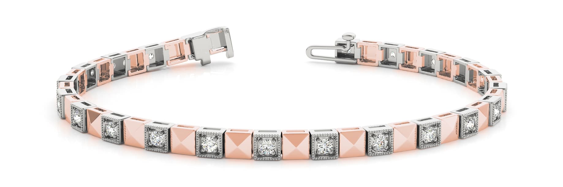 Vintage Style Milgrain Solid Square Link Bracelet (0.58 ct. tw.), Front view in rose gold