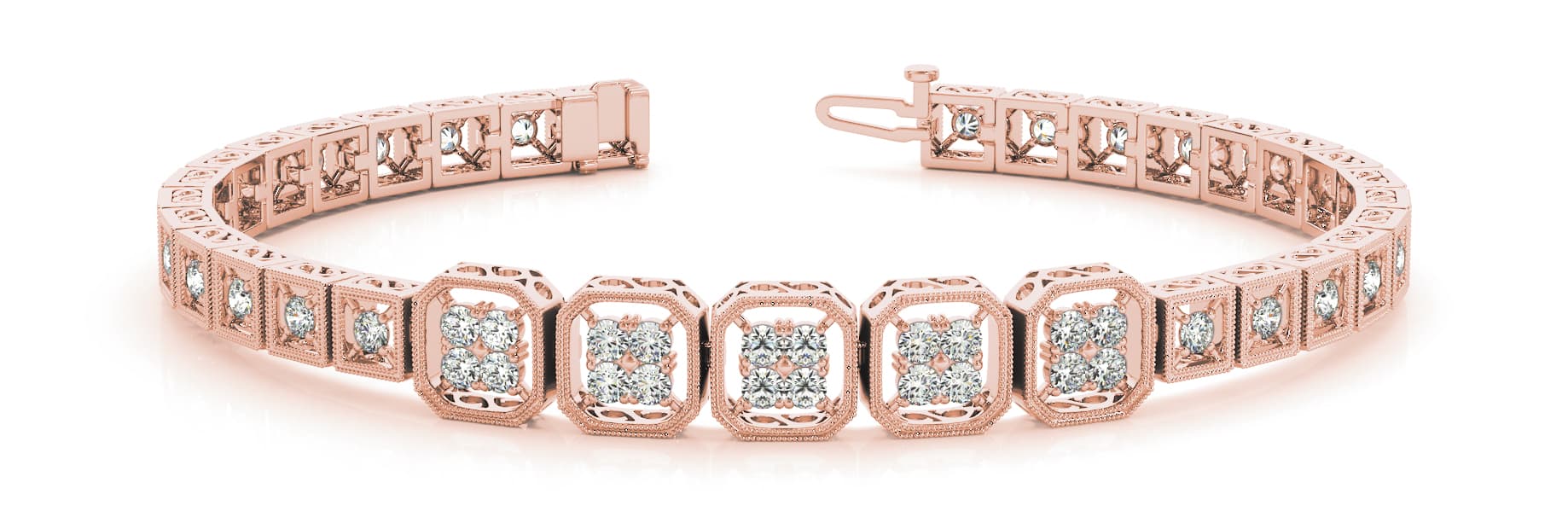 Milgrain Cluster Link Bracelet (1.44 ct. tw.), Front view in rose gold