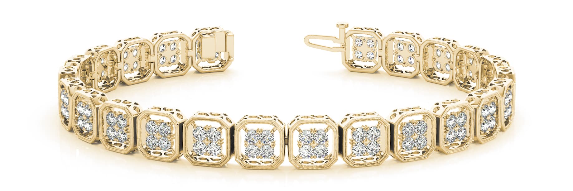 Milgrain Cluster Link Bracelet (2 7/8 ct. tw.), Front view in yellow gold