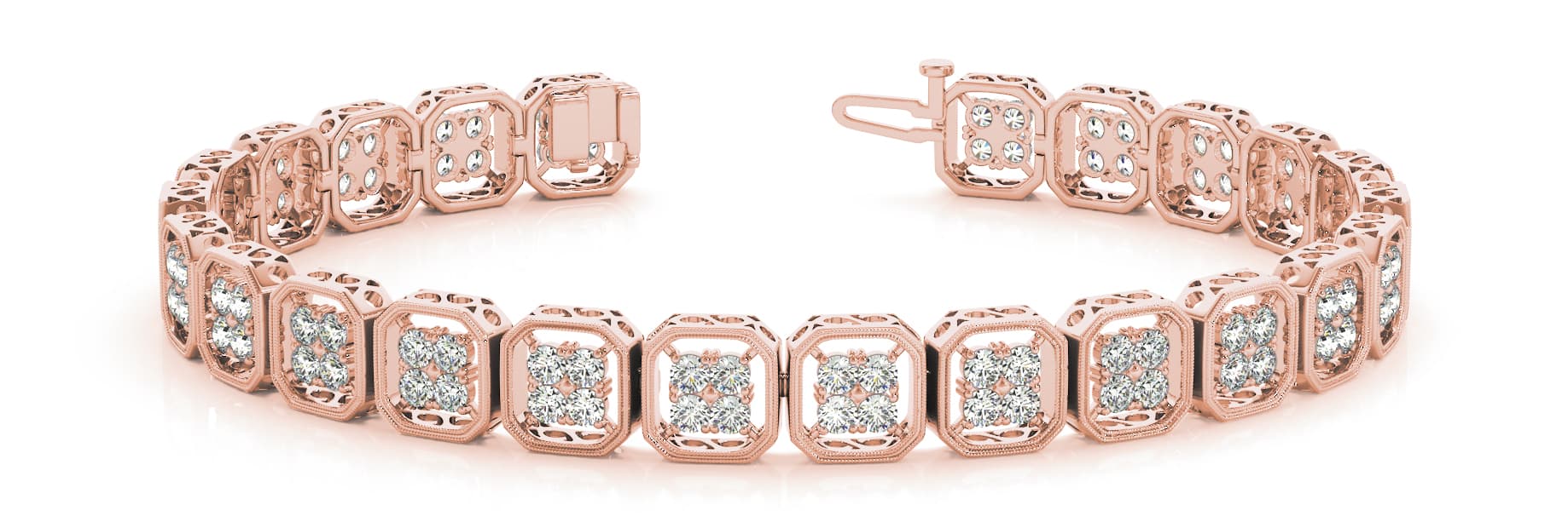 Milgrain Cluster Link Bracelet (2 7/8 ct. tw.), Front view in rose gold