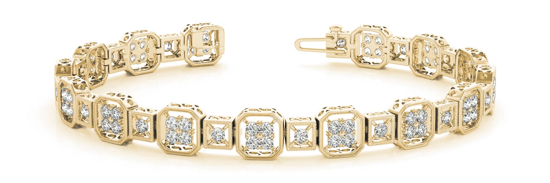 Milgrain Cushion Link Prong Set Bracelet (2.1 ct. tw.), Front view in yellow gold