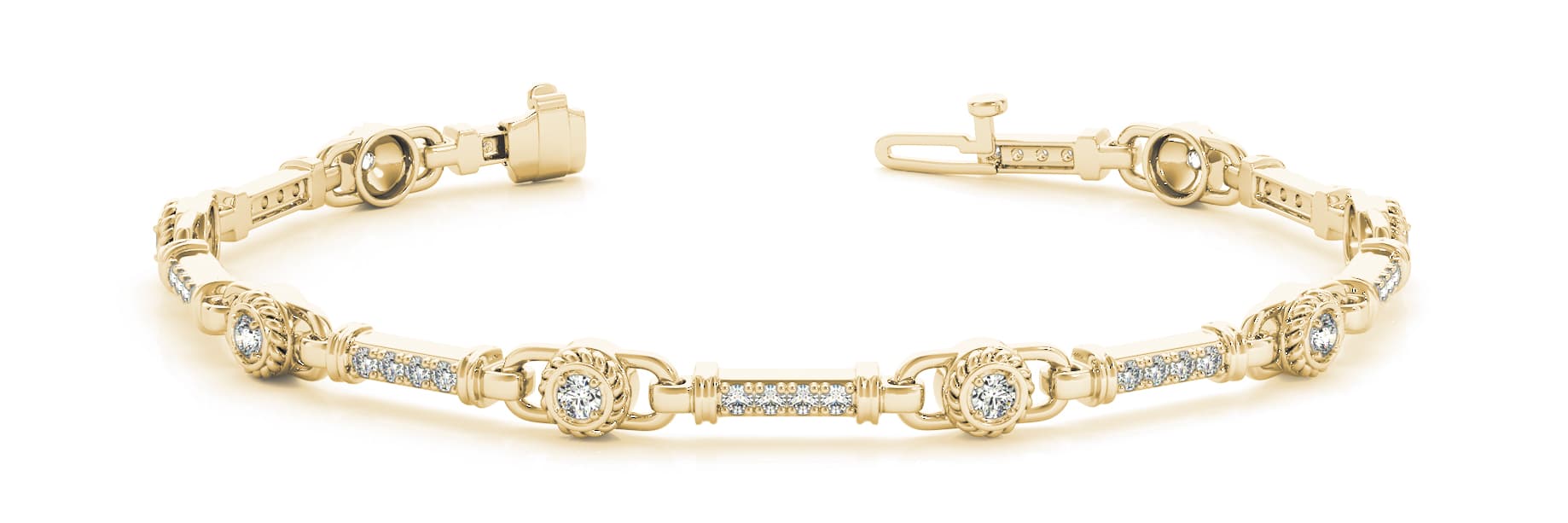 Bar Set Interlock Bracelet (3/4 ct. tw.), Front view in yellow gold