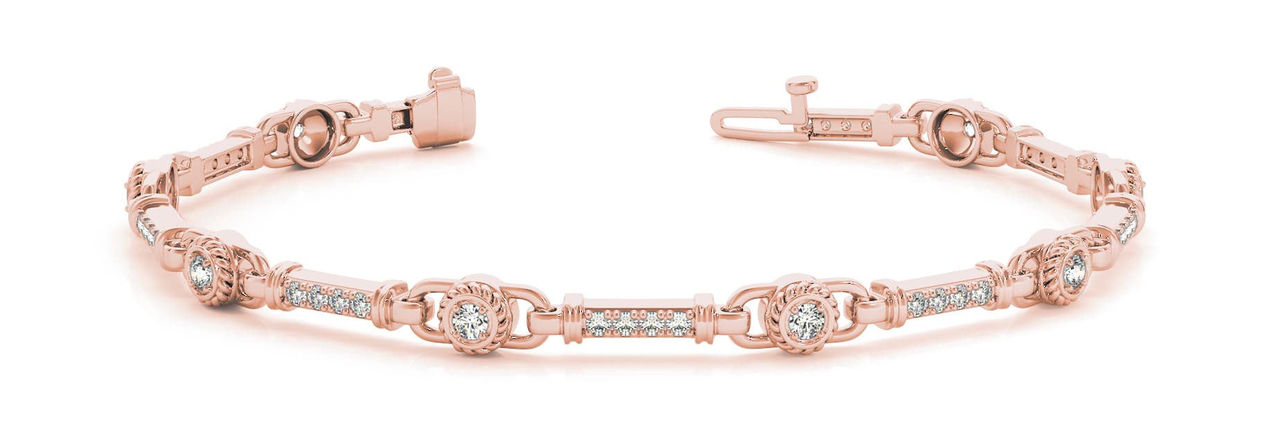 Bar Set Interlock Bracelet (3/4 ct. tw.), Front view in rose gold