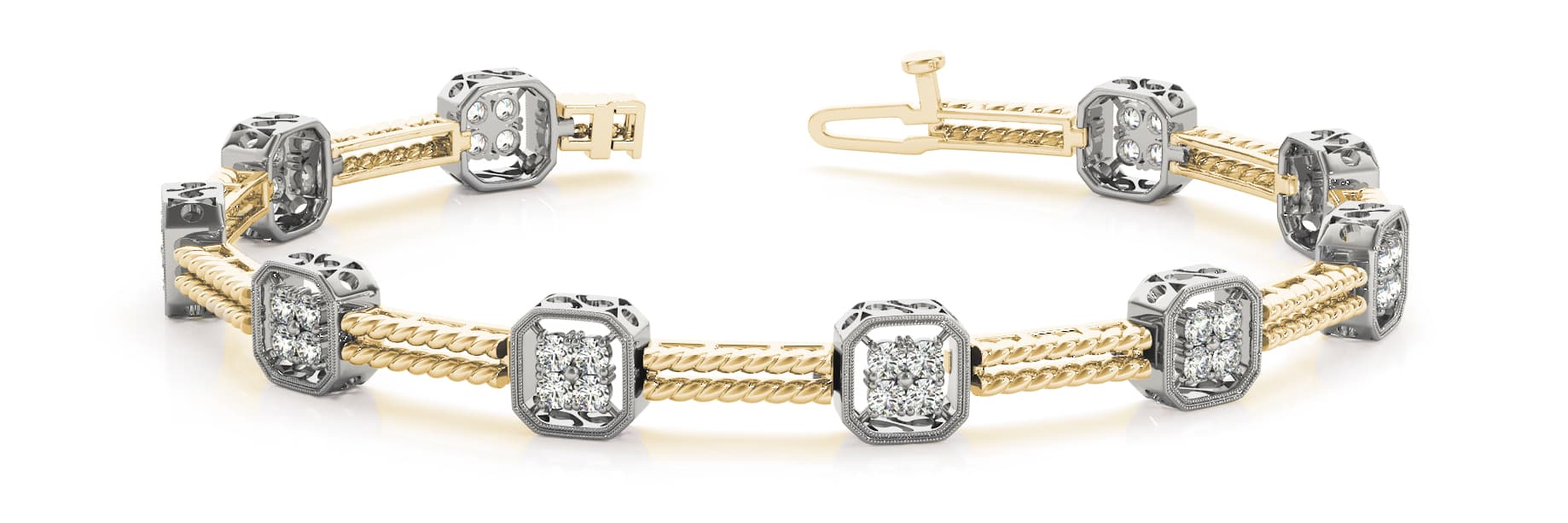 Double Bar Rope Link Bracelet (1.2 ct. tw.), Front view in yellow gold