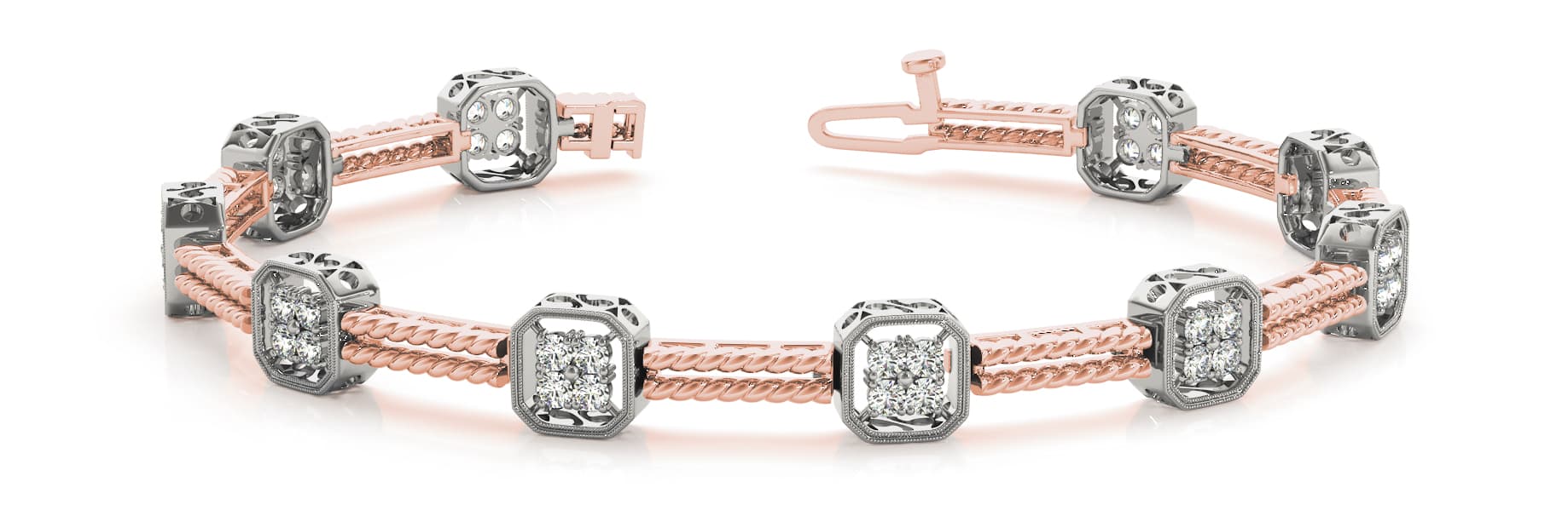 Double Bar Rope Link Bracelet (1.2 ct. tw.), Front view in rose gold