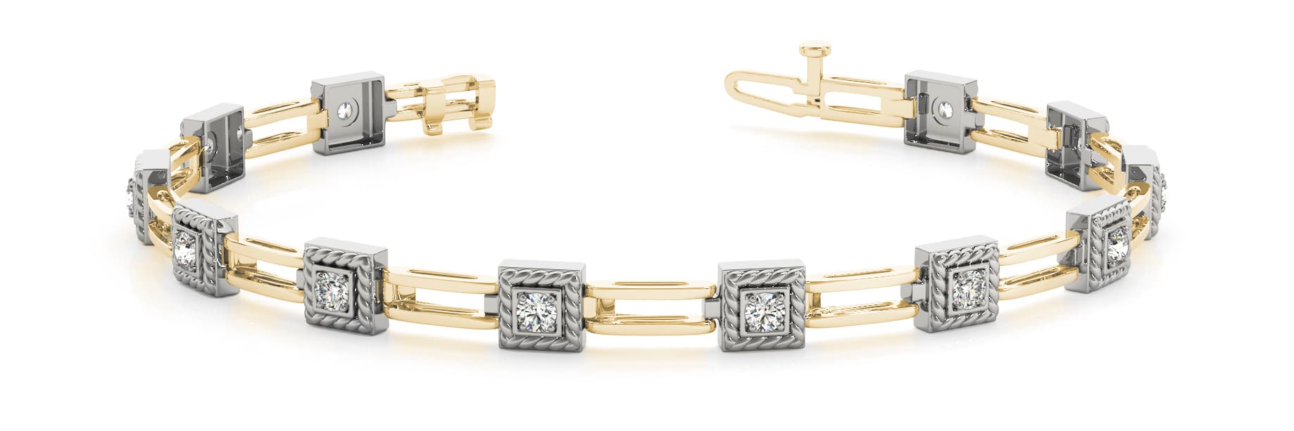 Square Braided Style Double Bar Link Bracelets (0.77 ct. tw.), Front view in yellow gold