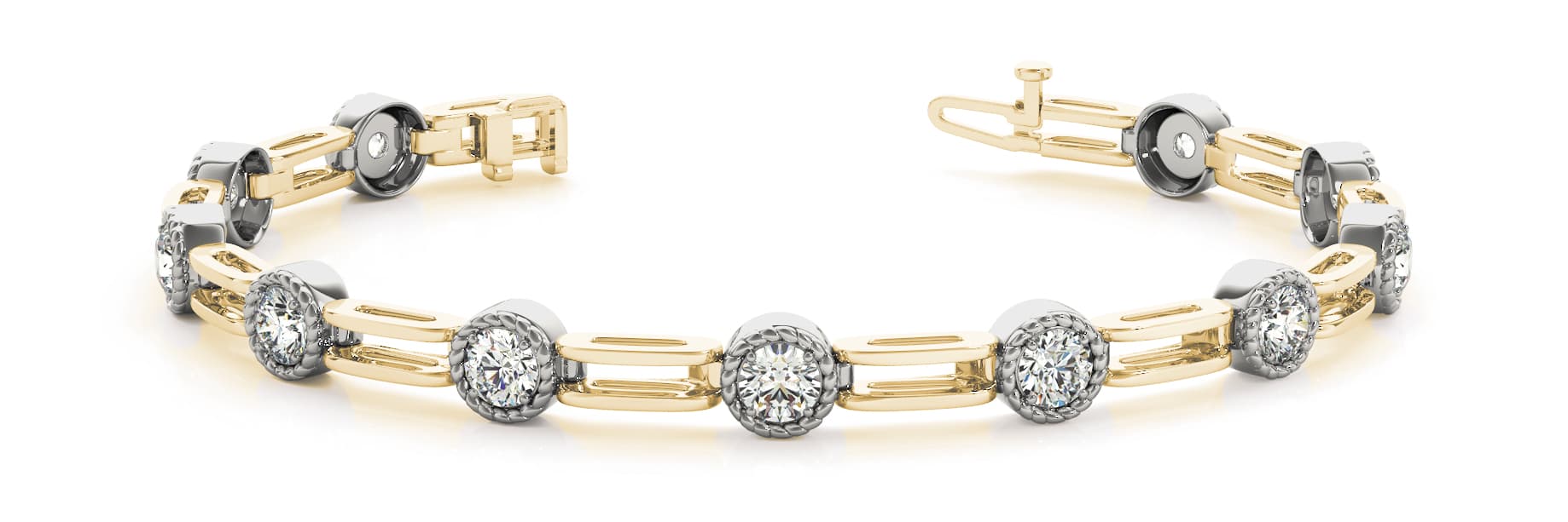 Bezel and Prong Set Double-Bar Link Bracelet (2/3 ct. tw.), Front view in yellow gold