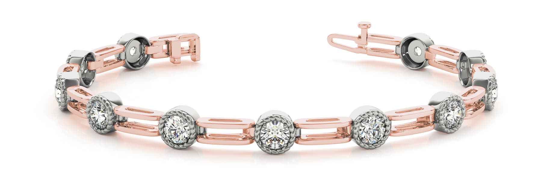 Bezel and Prong Set Double-Bar Link Bracelet (2/3 ct. tw.), Front view in rose gold