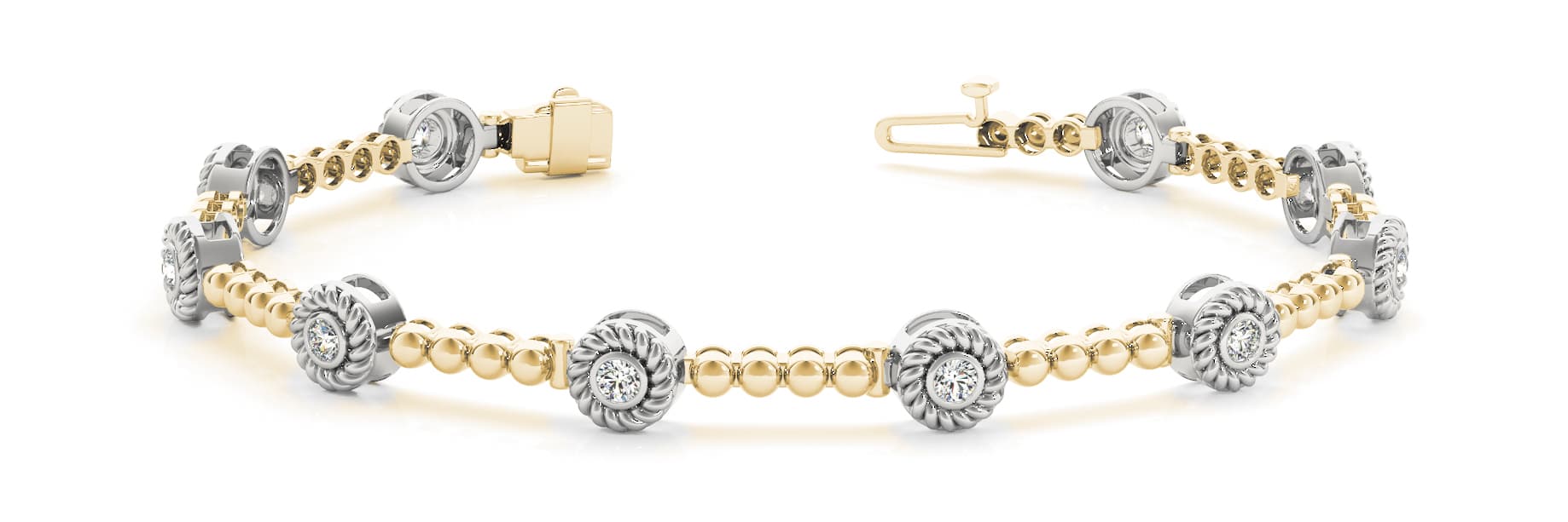 Single Stone Bezel Bead Link Bracelet (0.2 ct. tw.), Front view in yellow gold