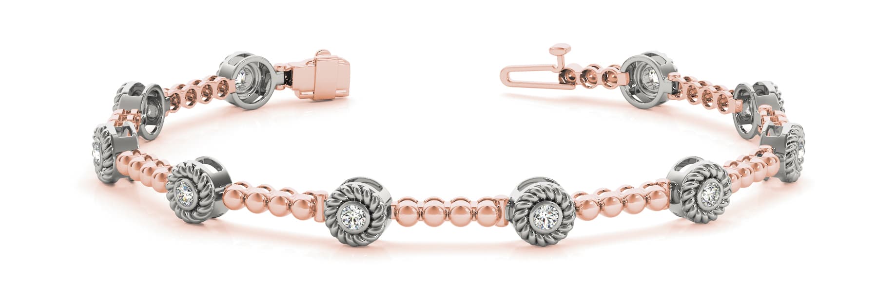 Single Stone Bezel Bead Link Bracelet (0.2 ct. tw.), Front view in rose gold