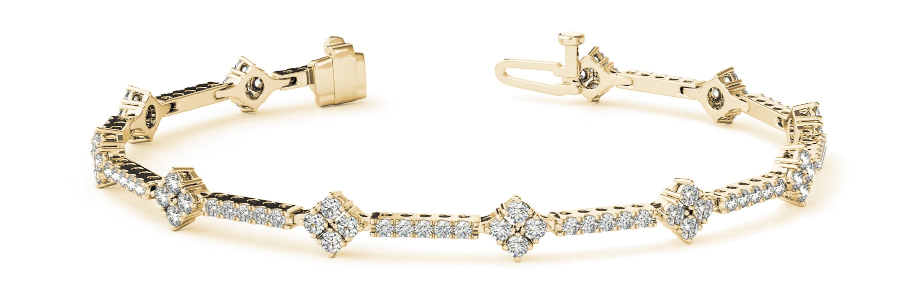 Stone Cluster And Bar Bracelet (1.29 ct. tw.), Front view in yellow gold