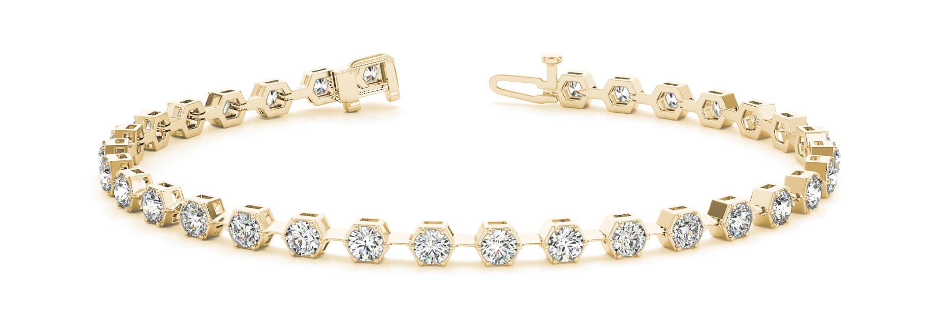 Hexagon Shape In Line Bracelet (1.6 ct. tw.), Front view in yellow gold