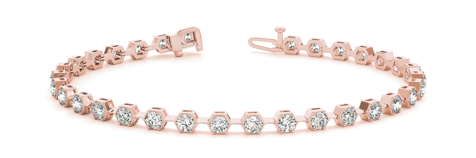 Hexagon Shape In Line Bracelet (1.6 ct. tw.), Front view in rose gold
