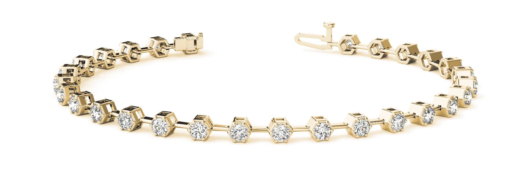 Hexagon Shape In-Line Bracelets (2.52 ct. tw.), Front view in yellow gold