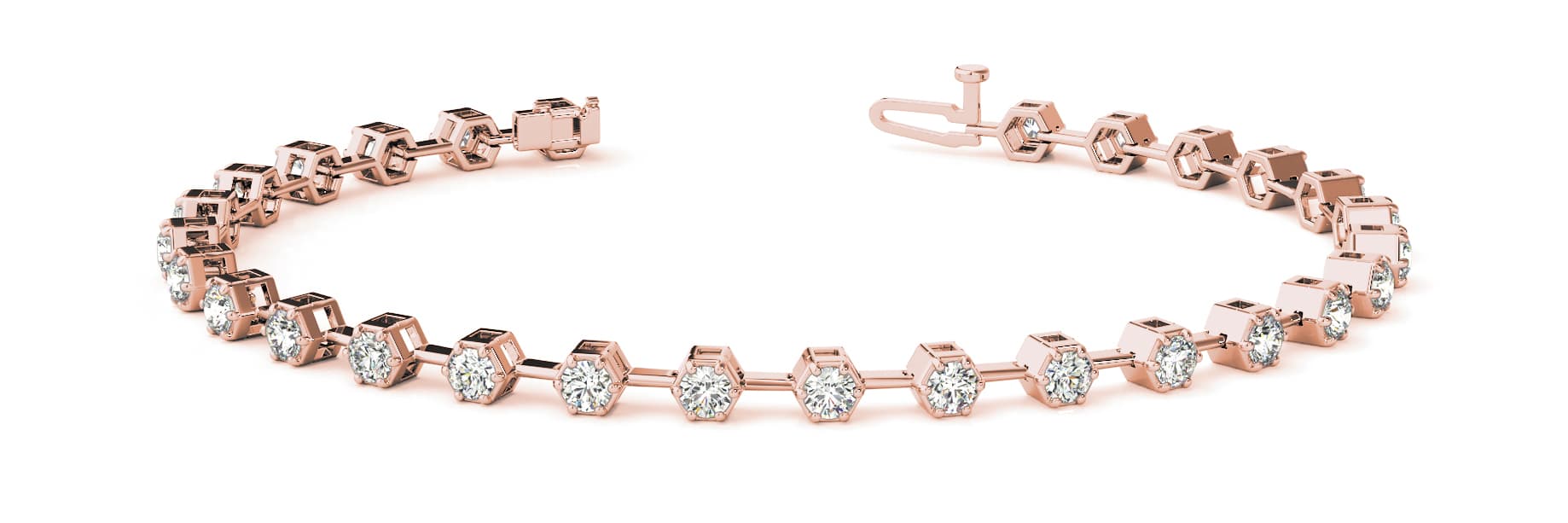 Hexagon Shape In-Line Bracelets (2.52 ct. tw.), Front view in rose gold