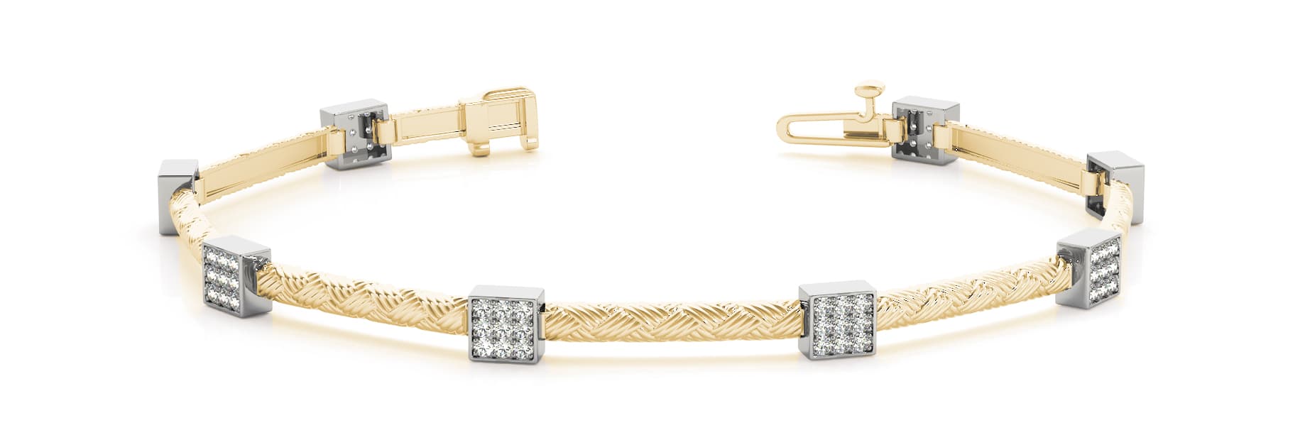 Sq Cluster And Bar Link Bracelet (0.54 ct. tw.), Front view in yellow gold