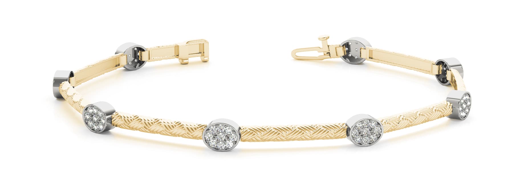 Ov Cluster And Bar Link Bracelet (0.54 ct. tw.), Front view in yellow gold