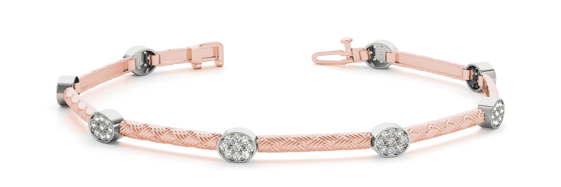 Ov Cluster And Bar Link Bracelet (0.54 ct. tw.), Front view in rose gold