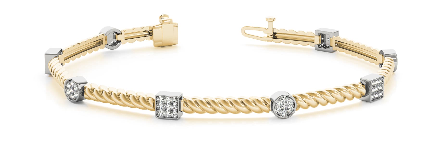 Square and Round Cluster Rope Link Bracelet (0.48 ct. tw.), Front view in yellow gold