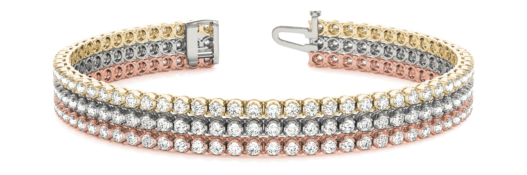 3-Row Tennis Bracelet (3.72 ct. tw.), Front view in rose gold
