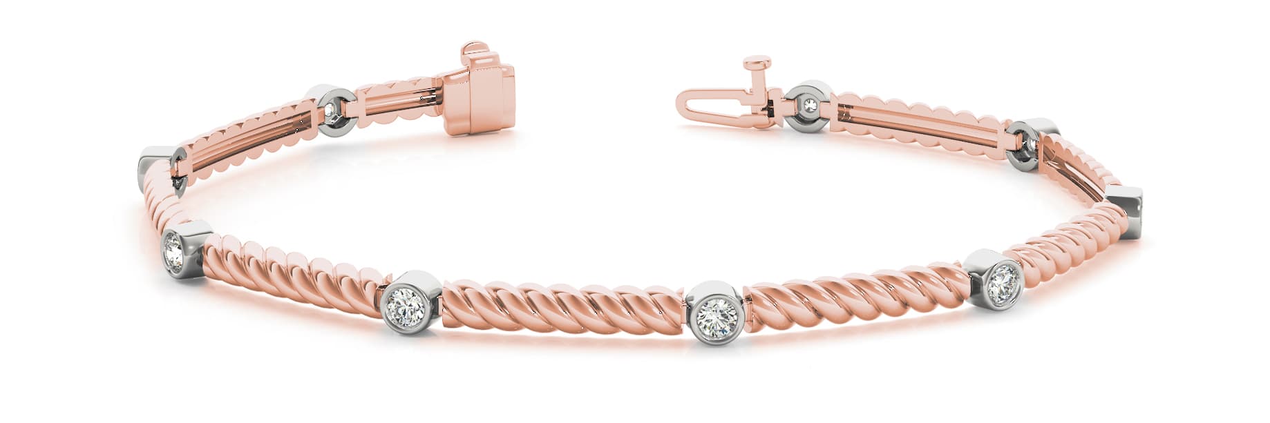 Single Stone Bezel Rope Link Bracelet (0.54 ct. tw.), Front view in rose gold