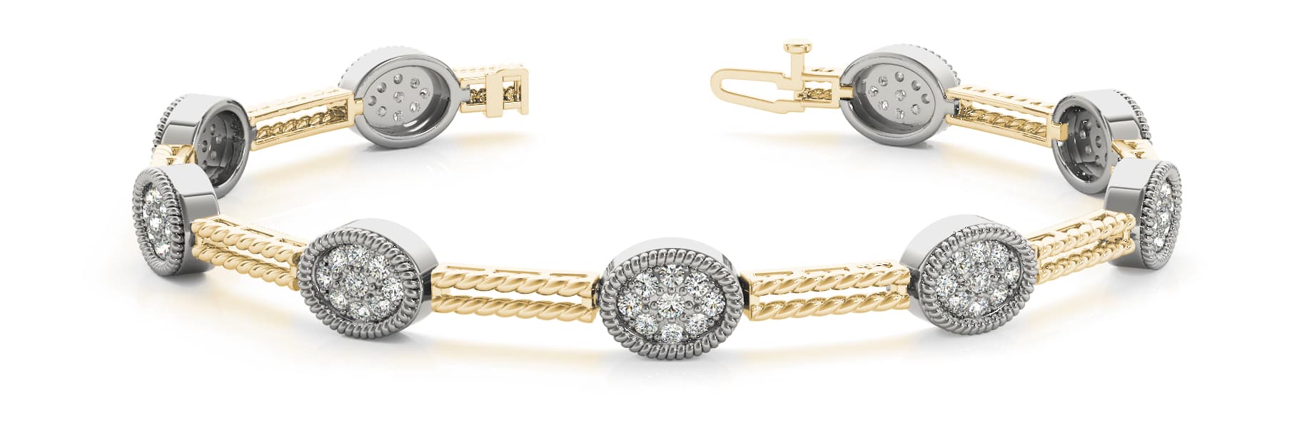 Oval Cluster Double-Bar Rope Bracelet (1 1/4 ct. tw.), Front view in yellow gold