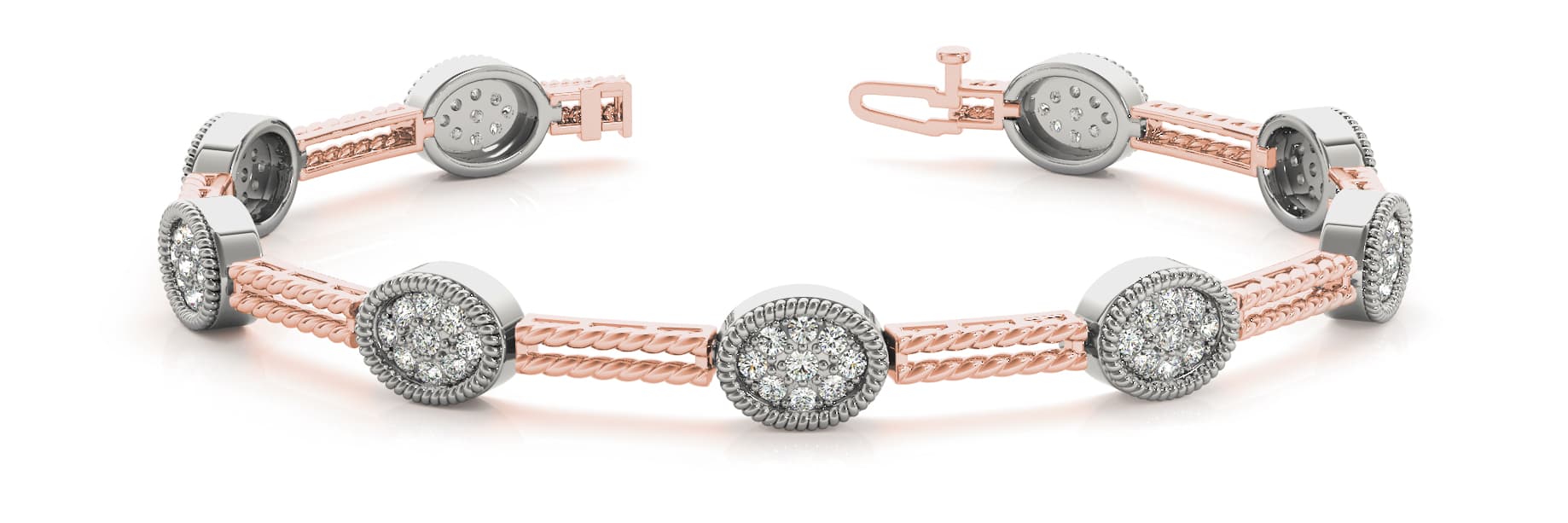 Oval Cluster Double-Bar Rope Bracelet (1 1/4 ct. tw.), Front view in rose gold