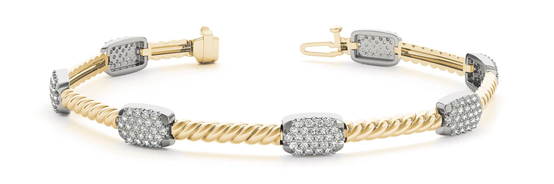 Cluster And Rope Link Bracelet (1 2/3 ct. tw.), Front view in yellow gold