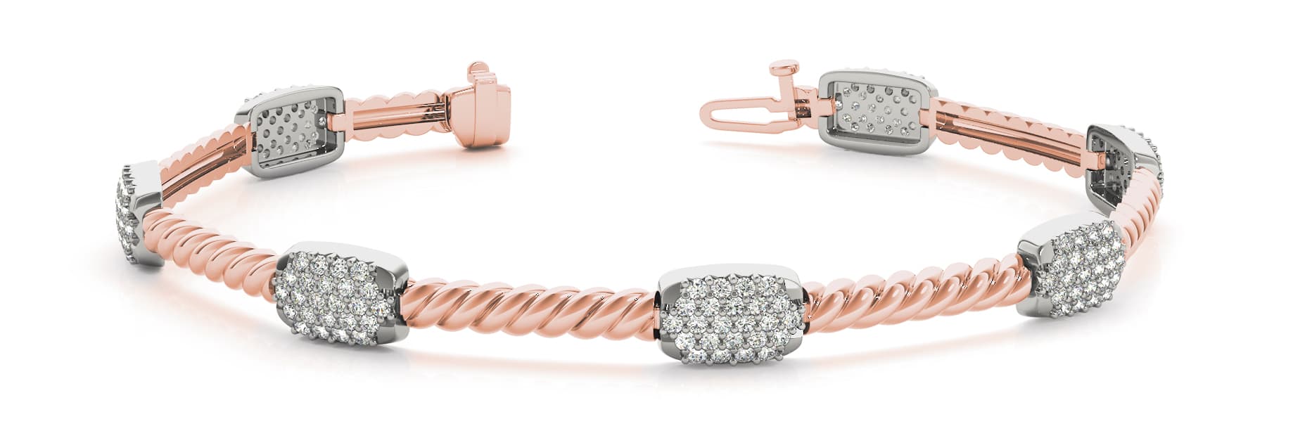 Cluster And Rope Link Bracelet (1 2/3 ct. tw.), Front view in rose gold