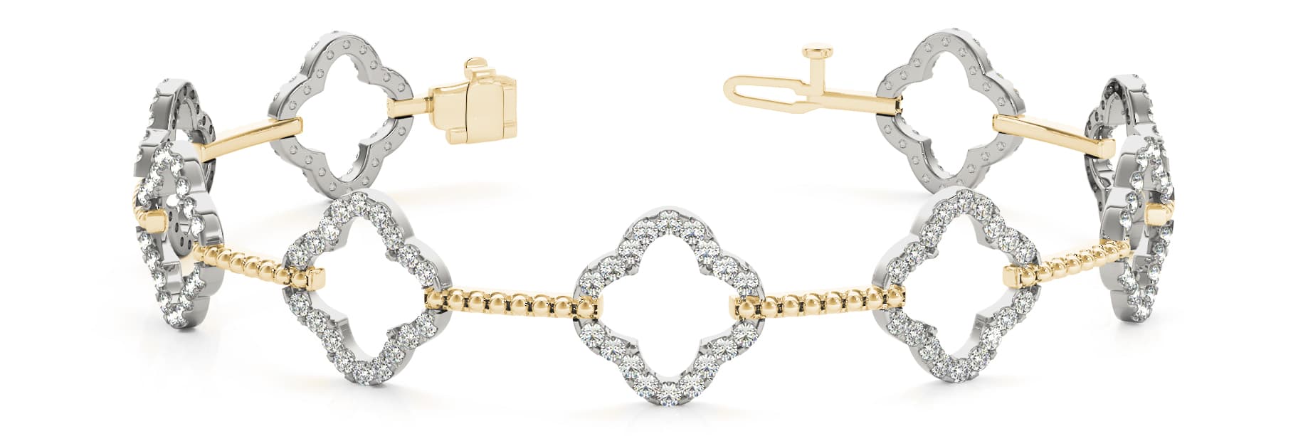 Bar/diamond Clover Bracelet (1 5/8 ct. tw.), Front view in yellow gold